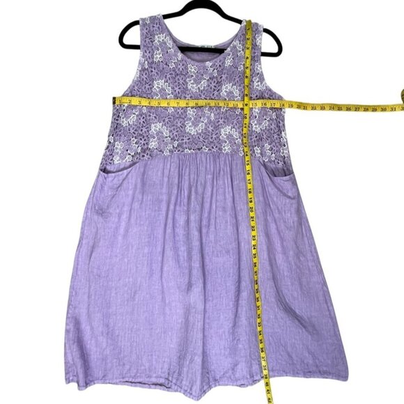 Made in Italy Lilac Linen Crochet Lace Midi Dress w/ Pockets M/L - Picture 12 of 12